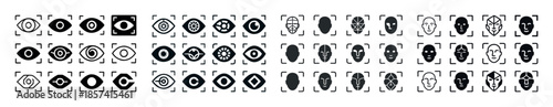 Facial recognition icons with various patterns and styles