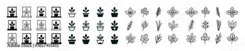 Set of plant icons: indoor potted and herb outlines