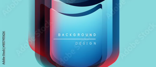 Abstract blue design features layered shapes, gradients. Text reads background design. Minimalist style, clean presentation. Light turquoise backdrop.