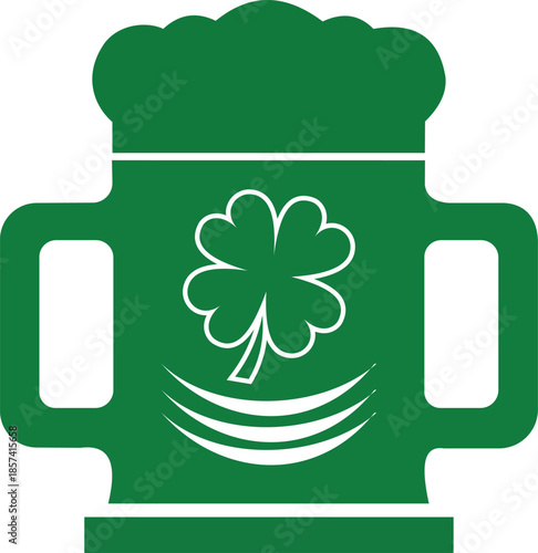 Green beer mug with a festive shamrock and frothy head for st. patrick's day celebration