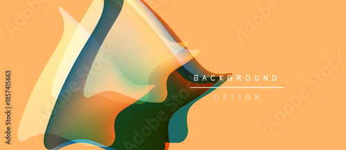 Abstract shapes overlap, creating dynamic visual effect. Warm orange background complements cool color gradients. Modern design element.