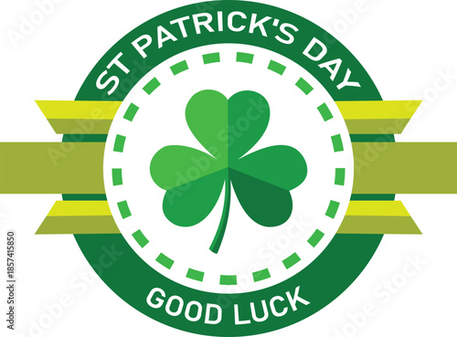 St. patrick's day emblem with a vibrant shamrock and good luck message