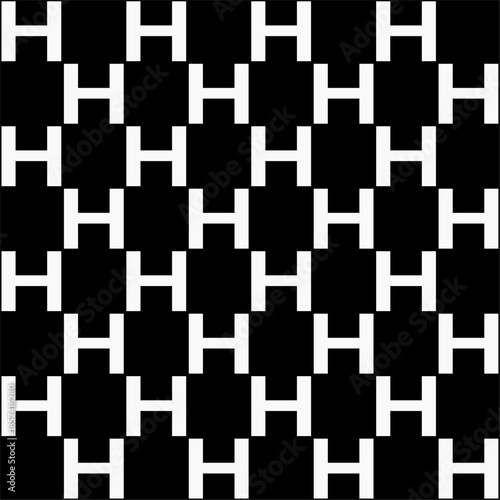 H letter black and white seamless pattern