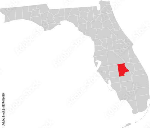Highlands County on the map of Florida State Editable Vector