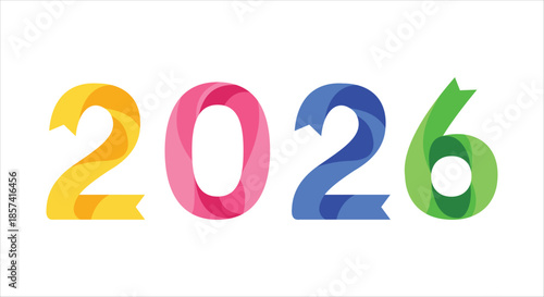 Colorful 3D numbers representing the year 2026 on a white background