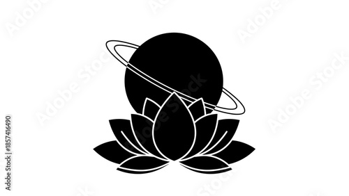 Black Lotus Flower with Saturn Planet.