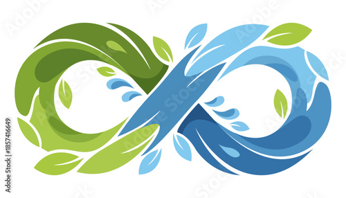 Eco Infinity Symbol with Green Leaves and Blue Water Vector Illustration for Sustainability Concept