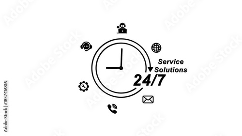 Wallpaper Mural 24/7 Service Solutions Set with Clock Globe Phone Email Support Symbols customer support Torontodigital.ca