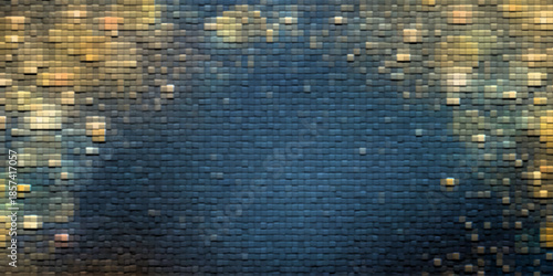 Abstract city background featuring a vintage grunge pattern of blue and gray squares on a rough textured canvas wallpaper with an aged tile design