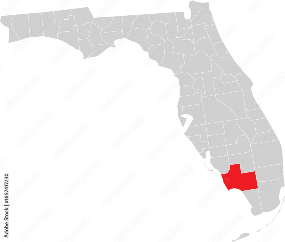 Fototapeta premium Collier County on Map of Florida State Editable Vector