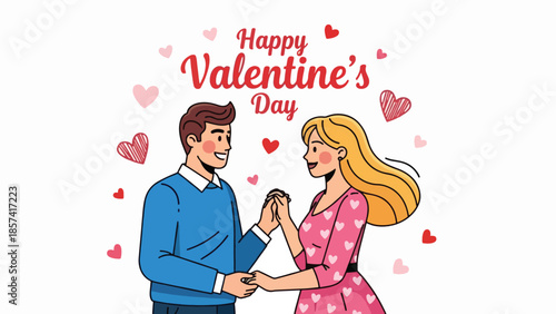 A Joyful Illustration of a Couple Celebrating Love on Valentine's Day