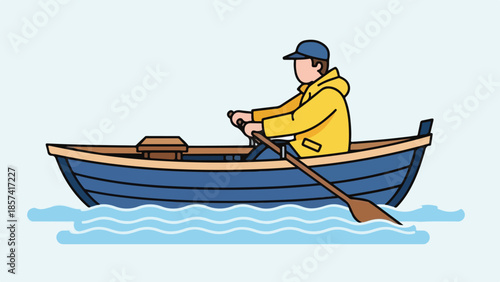Person Rowing a Boat in the Water Illustration