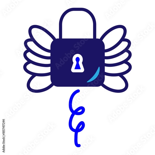 blue Powerful winged padlock silhouette representing ultimate freedom in security, cloud-based protection, and soaring data safety standards.