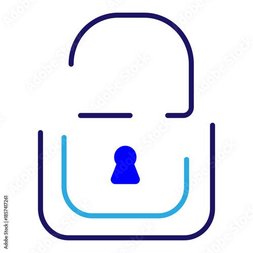 blue Bold silhouette of an open padlock representing a successful security breach, granted access, or system vulnerability.