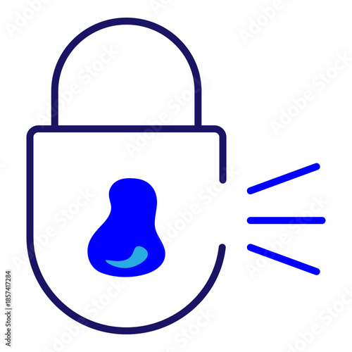 blue Bold padlock silhouette with dynamic side-shining rays, symbolizing an active security siren, emergency alert, or reinforced digital protection.