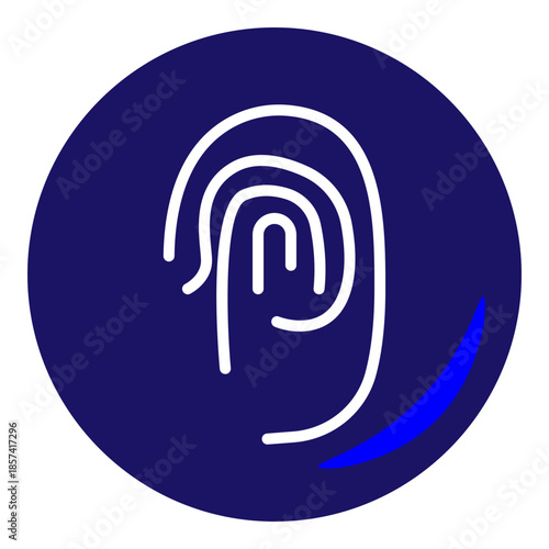 blue Bold circular fingerprint silhouette representing biometric authentication, touch ID security, and personal digital identity verification.