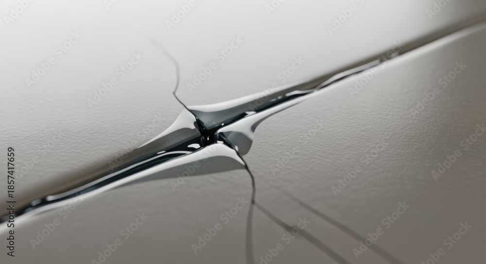 Obraz premium Detailed viewport on hairline fracture in tile filled with highgloss clear epoxy emphasizing cosmetic and structural tile restoration effects.