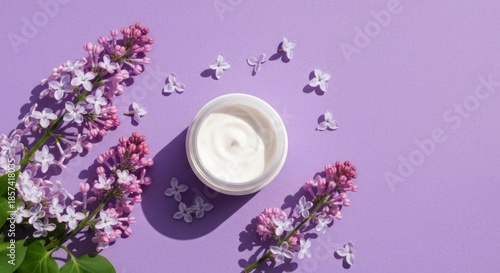 Lilac-infused cream jar, floral accents on purple