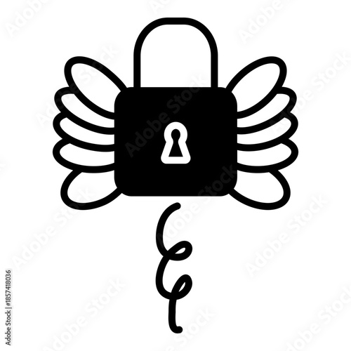 Powerful winged padlock silhouette representing ultimate freedom in security, cloud-based protection, and soaring data safety standards.
