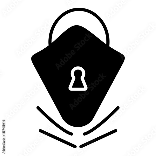 Sharp shield-shaped padlock silhouette with impact lines, representing impenetrable armor, maximum defense, and reinforced data security.