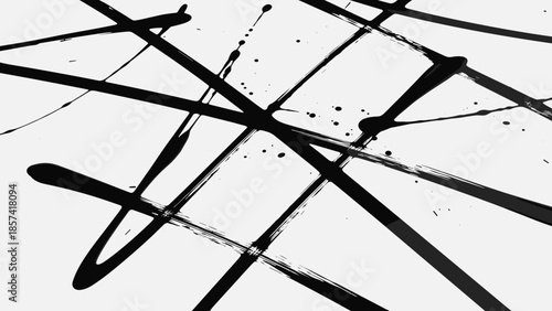 Black Paint Strokes on White Background.