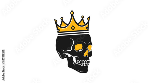 Black Skull with Gold Crown Illustration.