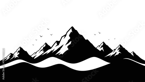 Black Silhouette of Mountain Range Illustration.