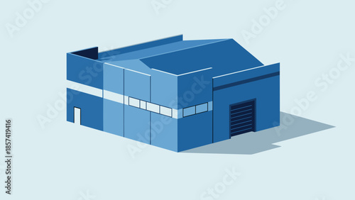 Blue 3D Rendered Industrial Building Structure.