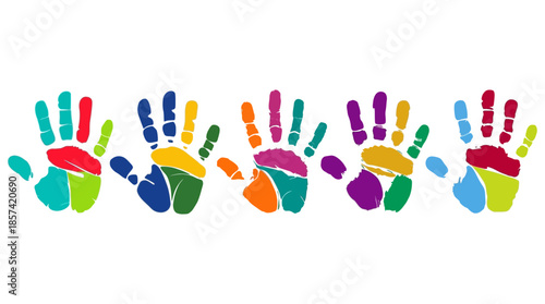 A collection of colorful handprints symbolizing community and creativity