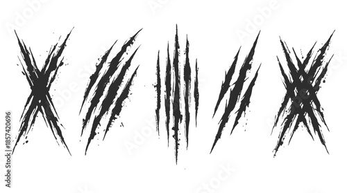 Scary animal or monster claw scratch marks vector set for horror design