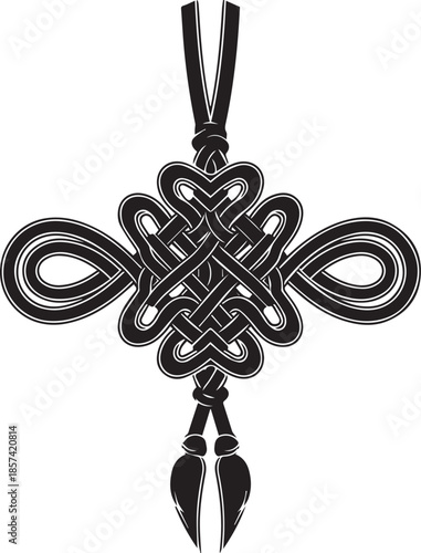 Intricate black chinese knot silhouette symbol for prosperity and good fortune