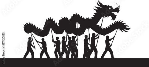Chinese new year dragon dance silhouette celebrating tradition and festive joyful celebration