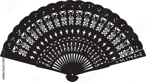 Elegant black chinese new year silhouette fan element decorative traditional ornate