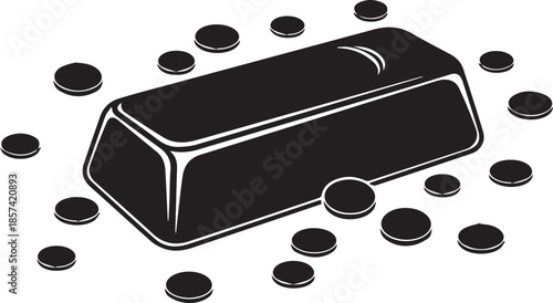 Golden treasure bar surrounded by scattered coins symbolizing wealth and prosperity