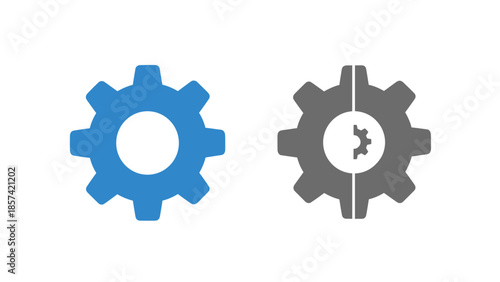 Blue and Gray Gear Icons with Settings.