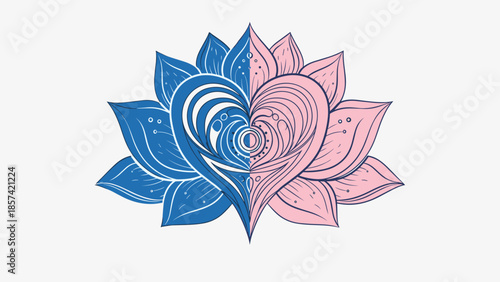 Blue and Pink Lotus Flower Illustration.