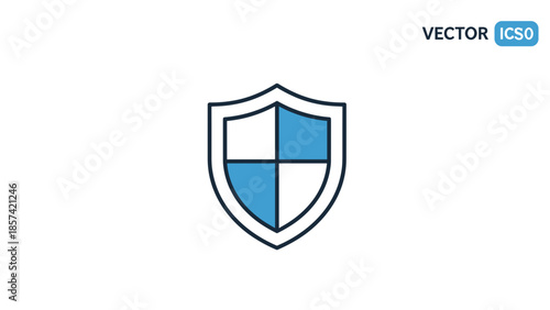 Blue and White Shield Icon Security Symbol.