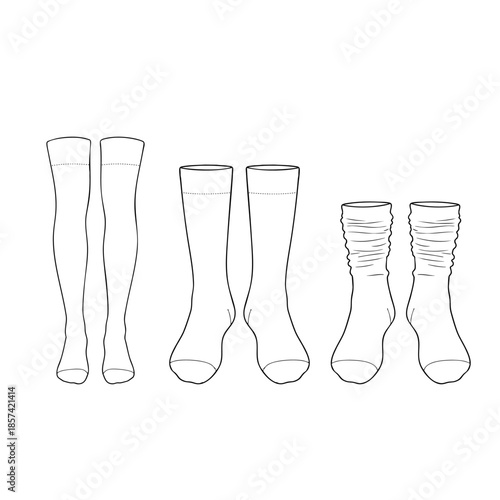 Socks and Stockings Technical Flat Sketch Set for Fashion Design