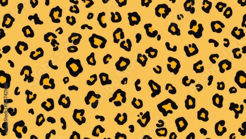 Seamless Leopard Print Pattern on Yellow Background, Animalistic Design.