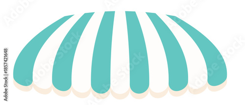 Awning tent canopy striped roof, sunshade. Cafe, shop or restaurant front view curtain. Rain protection awning for franchise stores