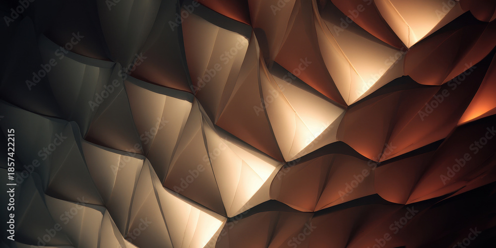 Obraz premium Dynamic architectural surface with geometric paper-like folds and warm light.