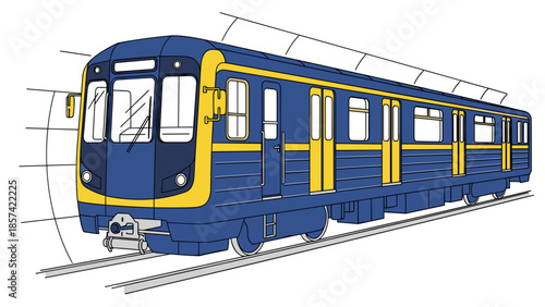 Blue and Yellow Tram on Tracks.