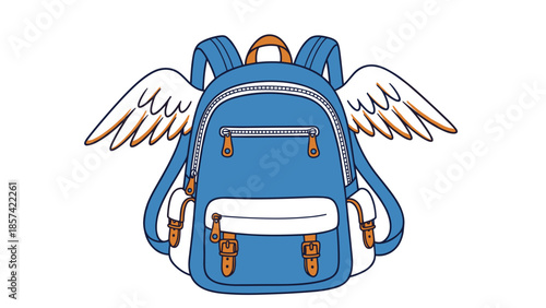 Blue Backpack with White Angel Wings.