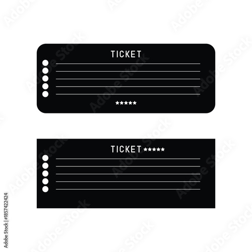 minimalist black ticket template design with stars and blank lines for events