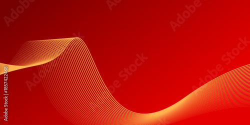Elegant red and gold wave background with flowing curved lines for festive celebration banner, premium gift voucher, and luxury brand identity design
