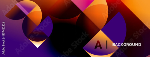 Abstract shapes blend vibrant orange, purple hues. Dynamic composition creates modern background. Smooth gradients offer visual interest.