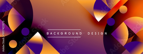 Abstract shapes, vibrant colors create modern background. Orange, purple hues dominate design, offering dynamic visual experience.