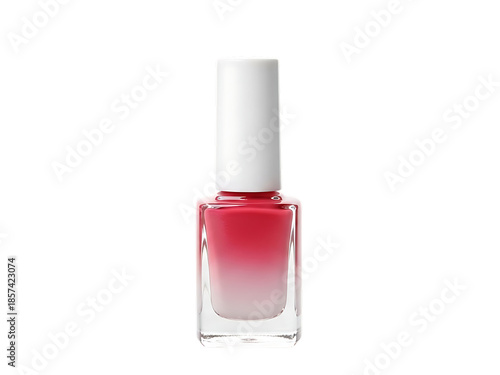 Bottle of pink nail polish on white background