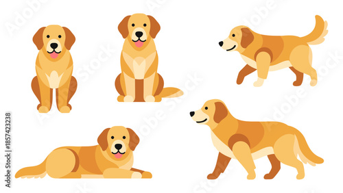 Illustrations of various dog breeds in different poses on a white background showcasing pet care and lifestyle