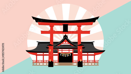 Iconic Japanese Torii Gate and Shrine Architecture, Symbolizing Tradition and Spirituality